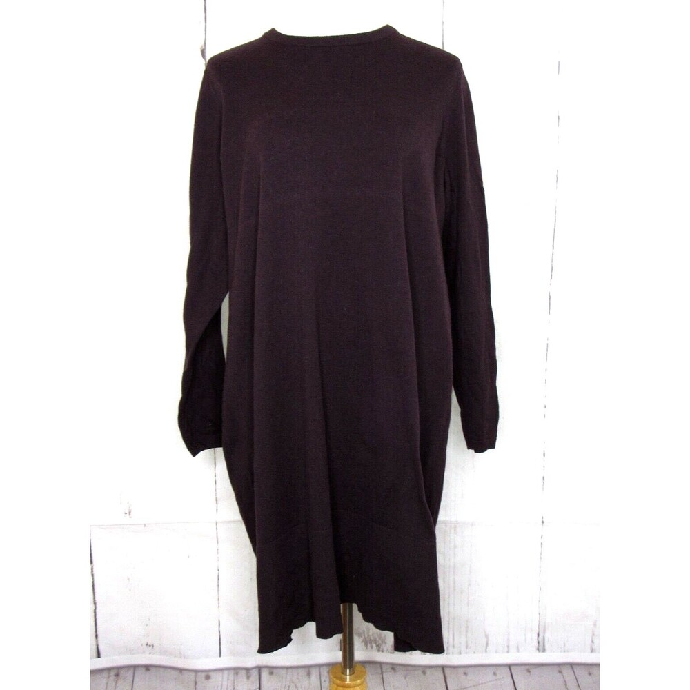 J.Jill Size 2X Knit Sweater Dress Knee Length Long Sleeve Ribbed Cuff/Hem Brown